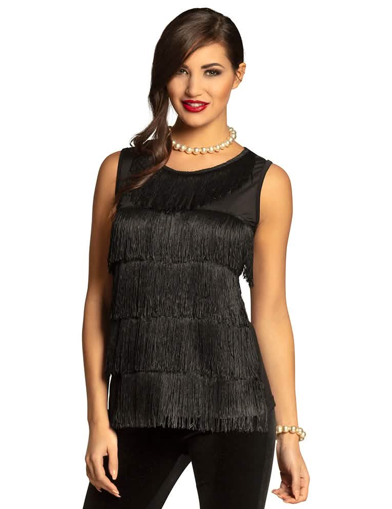 Fransen-Top für Damen Schwarz