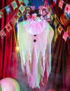 Spukender Horrorclown Halloween-Hängedeko weiß-schwarz-rot 130 cm