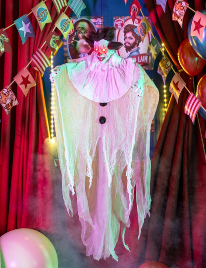 Spukender Horrorclown Halloween-Hängedeko weiß-schwarz-rot 130 cm