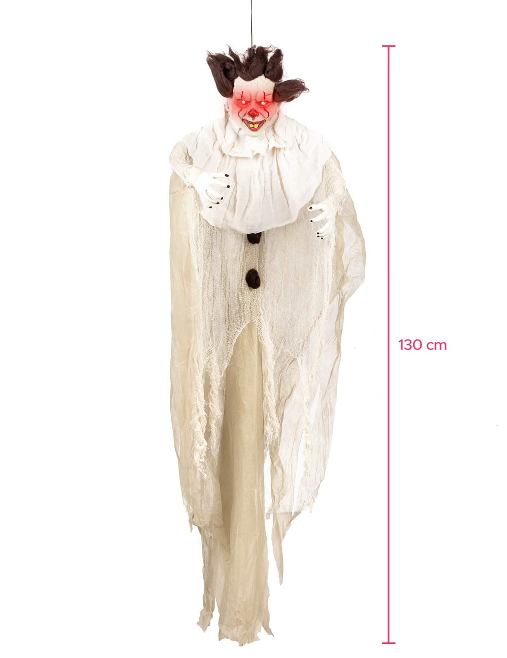 Hängedekoration Mörder-Clown für Halloween Weiß mit roten leuchtenden Augen