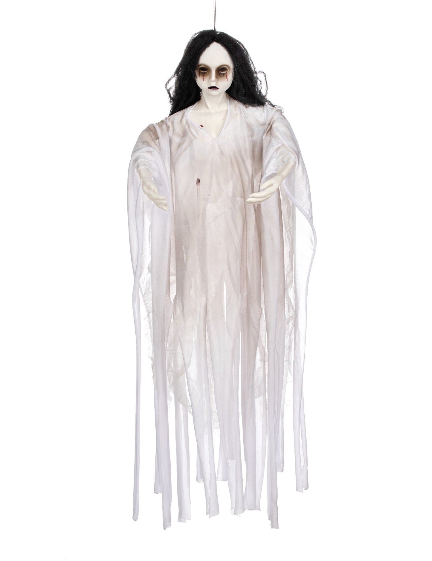 Décoration à suspendre dame blanche pour Halloween lumineuse blanche et noire