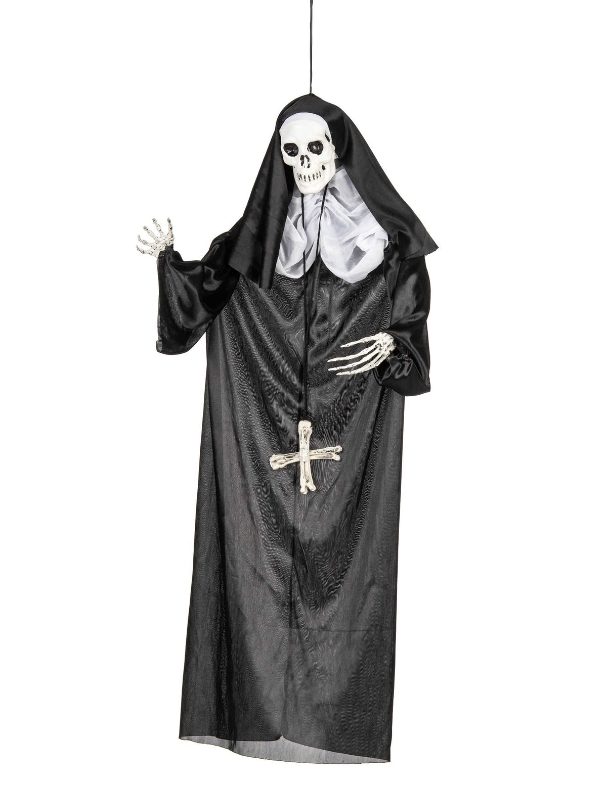 Décoration à suspendre nonne pour Halloween noir et blanc avec squelette