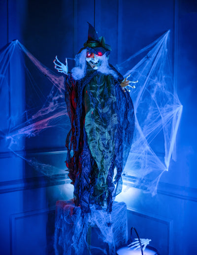 Nachtleuchtende Hexe Hängedekoration für Halloween schwarz-grün 110 cm 