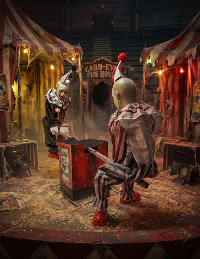 Bewegliche Clowns auf Wippe - Halloween Animation 125 x 90 cm