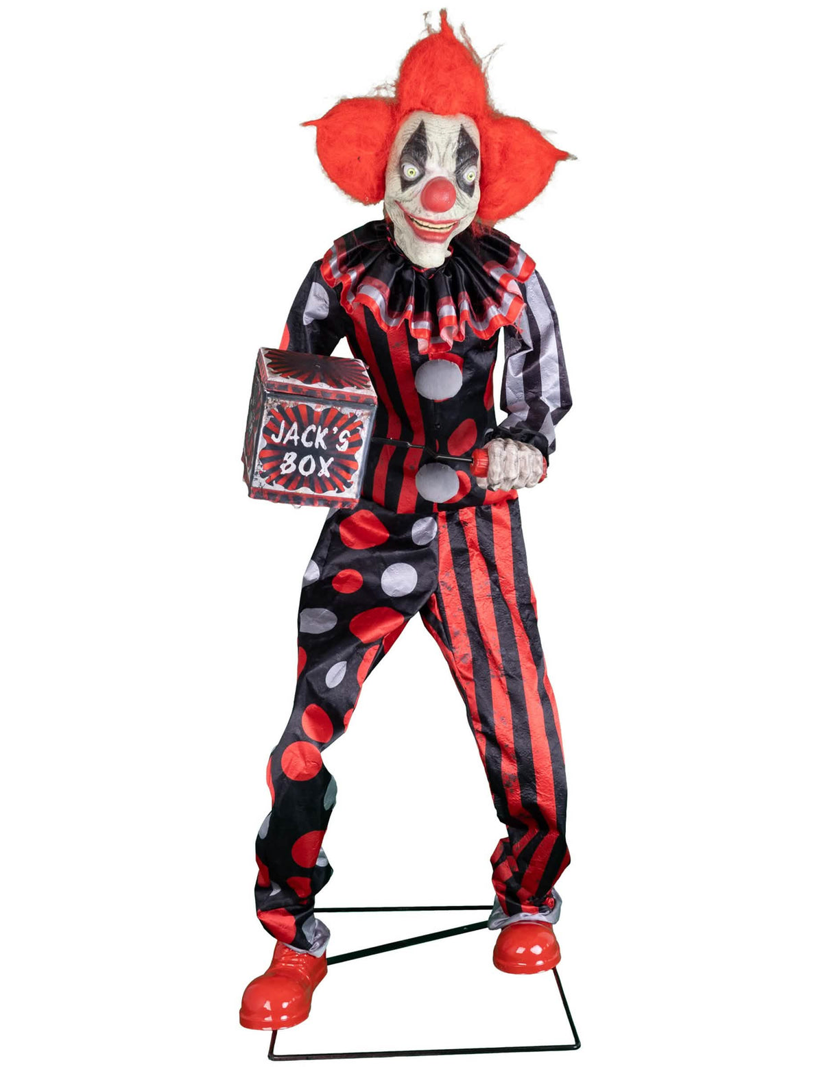 Animierte Deko Horror-Clown für Halloween Rot und Schwarz mit Bewegungen