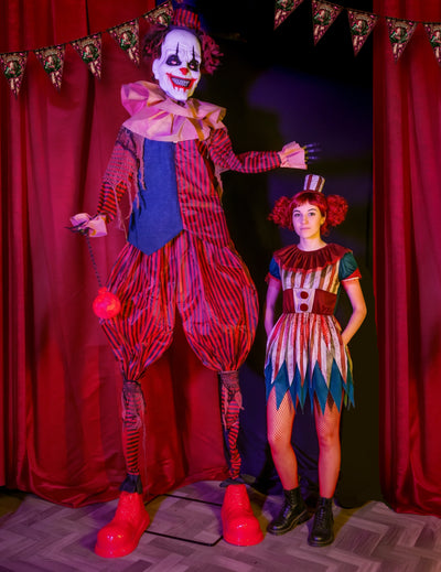 Animierter Stelzenclown Horror-Figur 240 cm