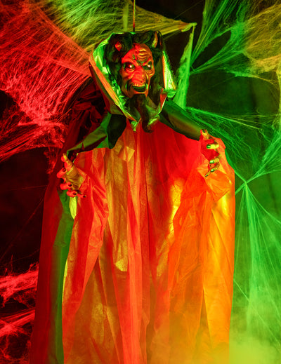 Teuflische-Dekofigur mit Leuchtfunktion Partydeko für Halloween rot-schwarz 190 cm