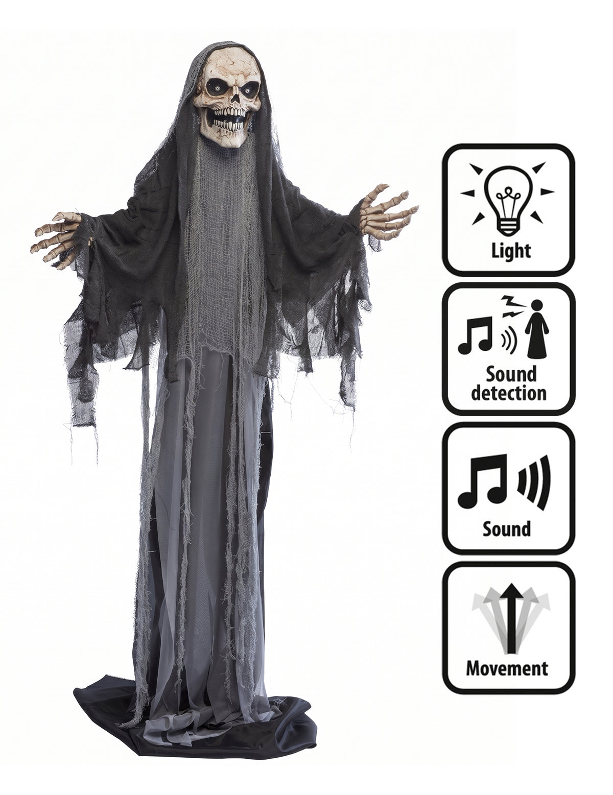 Halloween Dekofigur Sensenmann animiert & ausziehbar 180 - 215 cm