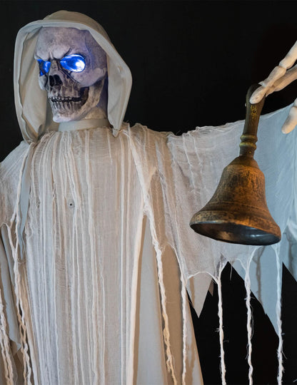 Halloween Dekofigur Skelett-Reaper animiert 182 cm mit Glocke