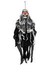 Décoration animée suspendue ghoul hantée pour Halloween noire et blanche avec yeux rouges lumineux