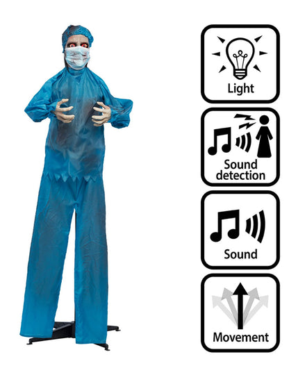 Große animierte Halloween-Figur Irrer Mediziner 170 cm
