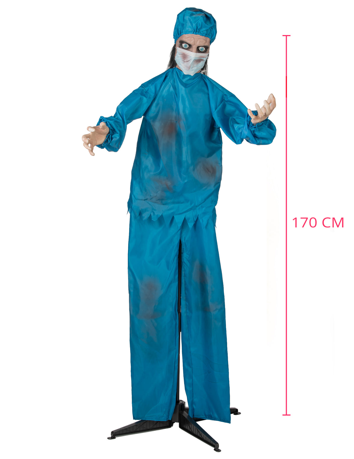 Große animierte Halloween-Figur Irrer Mediziner 170 cm