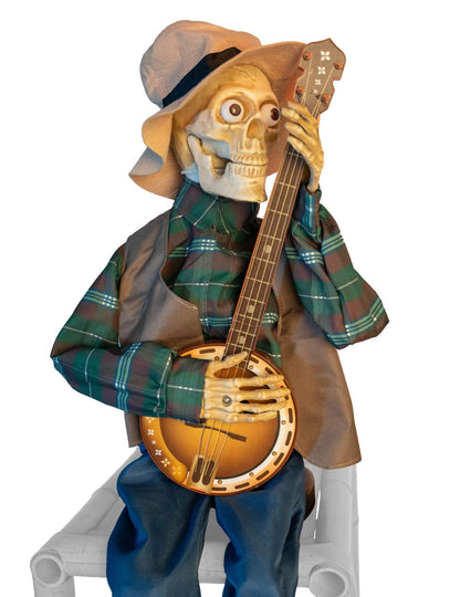 Halloween Animatronic Skelett Musiker mit Banjo - 98 cm - Sound & Bewegung