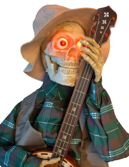 Halloween Animatronic Skelett Musiker mit Banjo - 98 cm - Sound & Bewegung