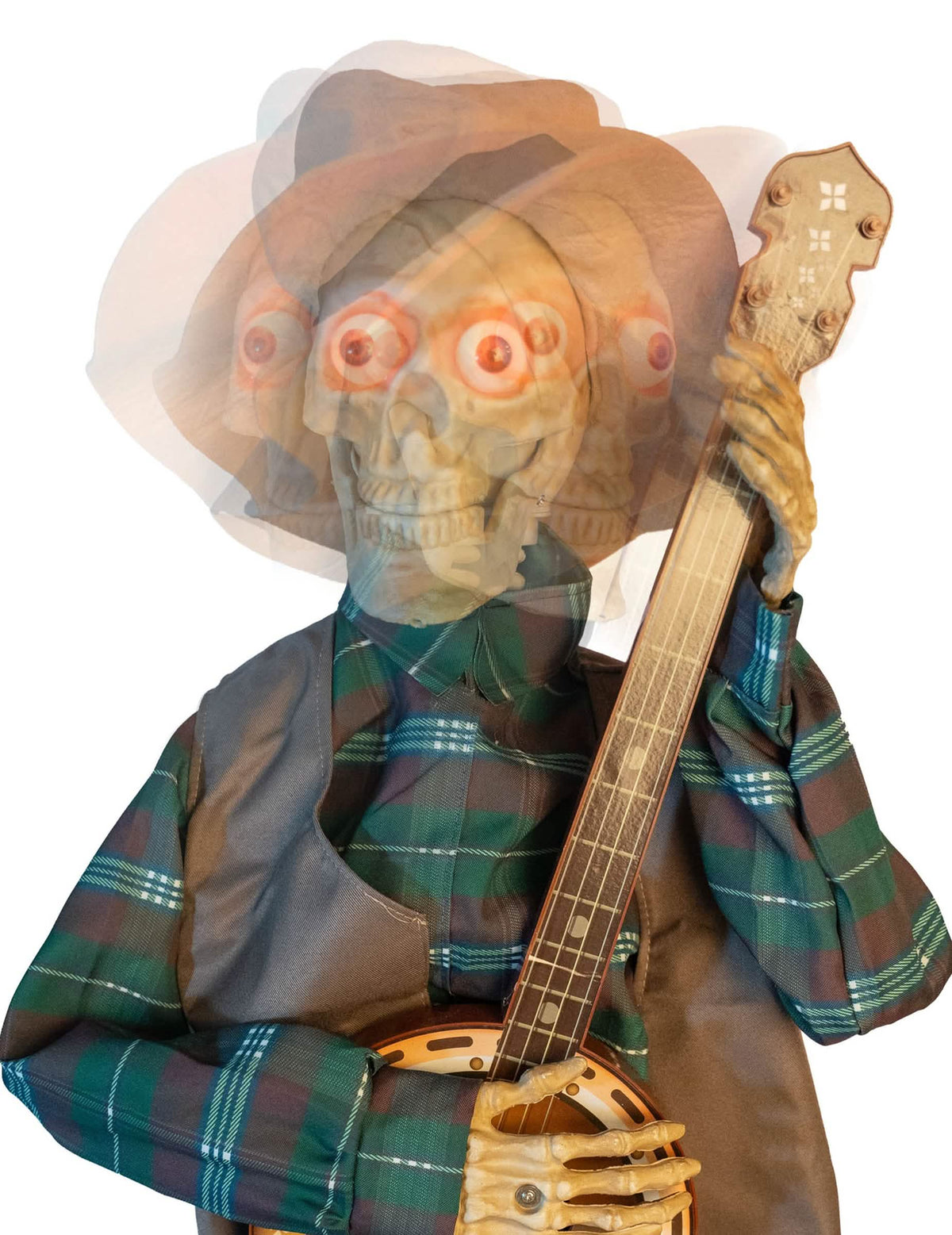 Halloween Animatronic Skelett Musiker mit Banjo - 98 cm - Sound & Bewegung