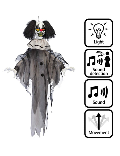 Gruseliger Clown zum Aufhängen - Animation, Licht & Ton - 90 cm