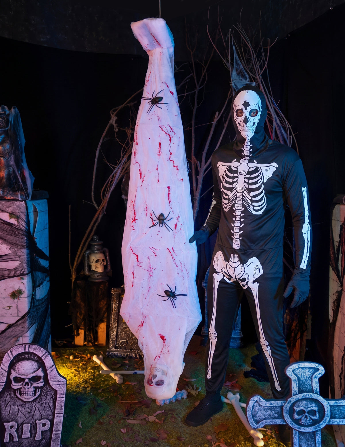 Halloween Deko-Kokon mit Spinnen & Animation 165 cm