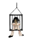 Décoration animée suspendue fantôme de prisonnier blanc ensanglanté en cage noire
