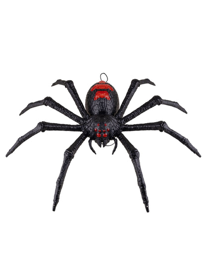 Décoration animée tarentule pour Halloween noire et rouge avec mouvements des pattes