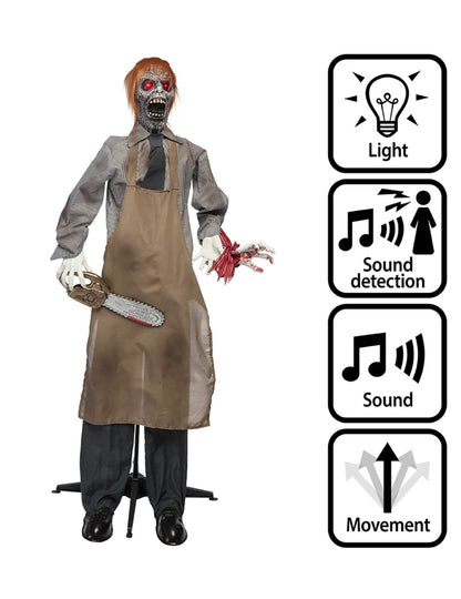 Halloween Dekofigur animiert Kettensägen-Killer 165 cm