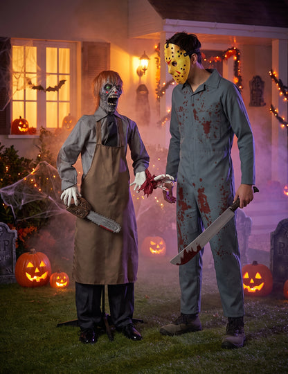 Halloween Dekofigur animiert Kettensägen-Killer 165 cm