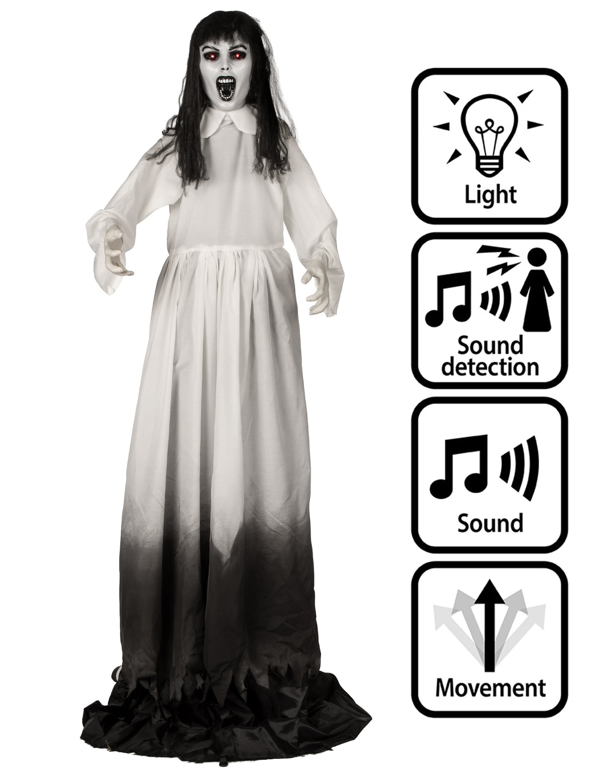 Animierte Geisterwitwe-Deko mit Bewegung & Sound - 190 bis 225 cm