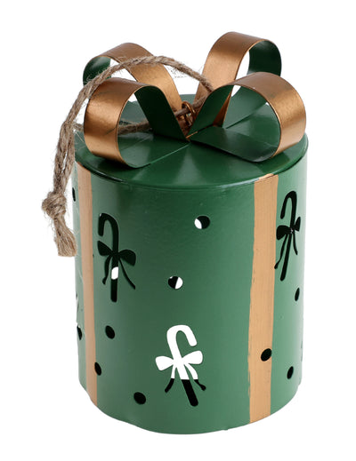 Filigrane Metalldeko-Geschenkbox tannengrün 7 x 10,5 cm