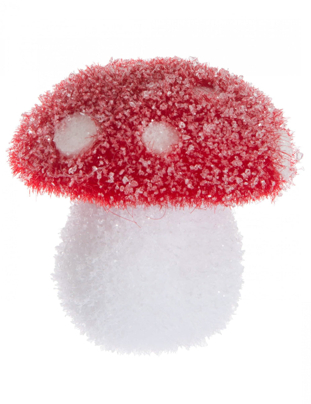 Décoration champignon à pois pour fête rouge et blanc effet givré