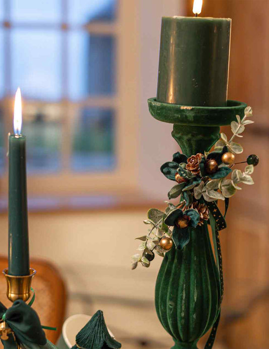 Blumengesteck "Elegance" Dunkelgrün & Gold - 23 cm