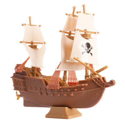 Décoration bateau pirate pour gâteau marron et blanc avec voile tête de mort