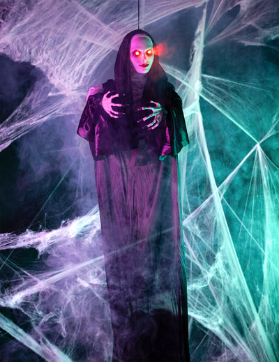 Schaurige Nonnen-Deko mit Leuchtfunktion Halloween schwarz-weiss 120 cm