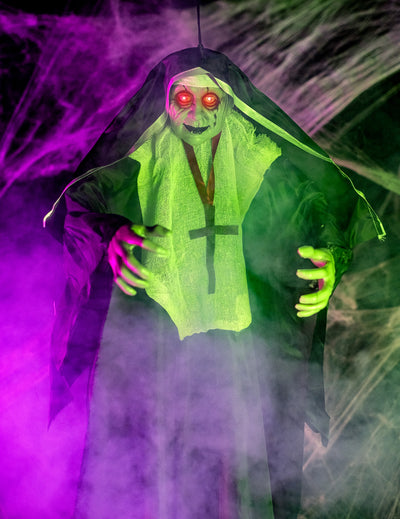 Horror-Nonne Halloween-Deko mit Leuchtfunktion schwarz-weiss 137 cm