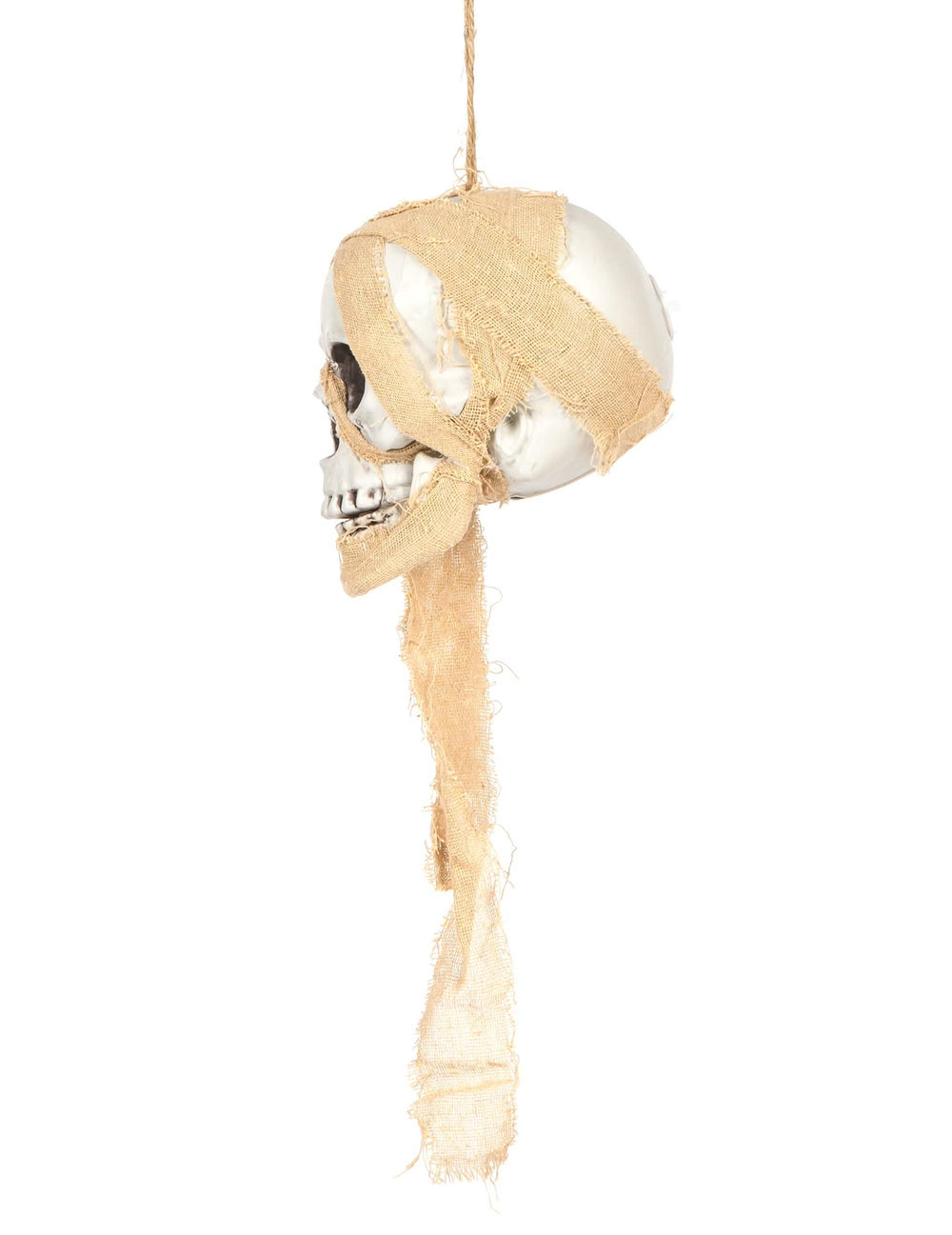 Vue de profil de la décoration lumineuse tête de mort pirate à suspendre