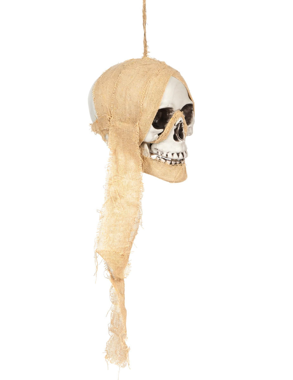 Détail du bandage en tissu de la décoration lumineuse tête de mort pirate à suspendre