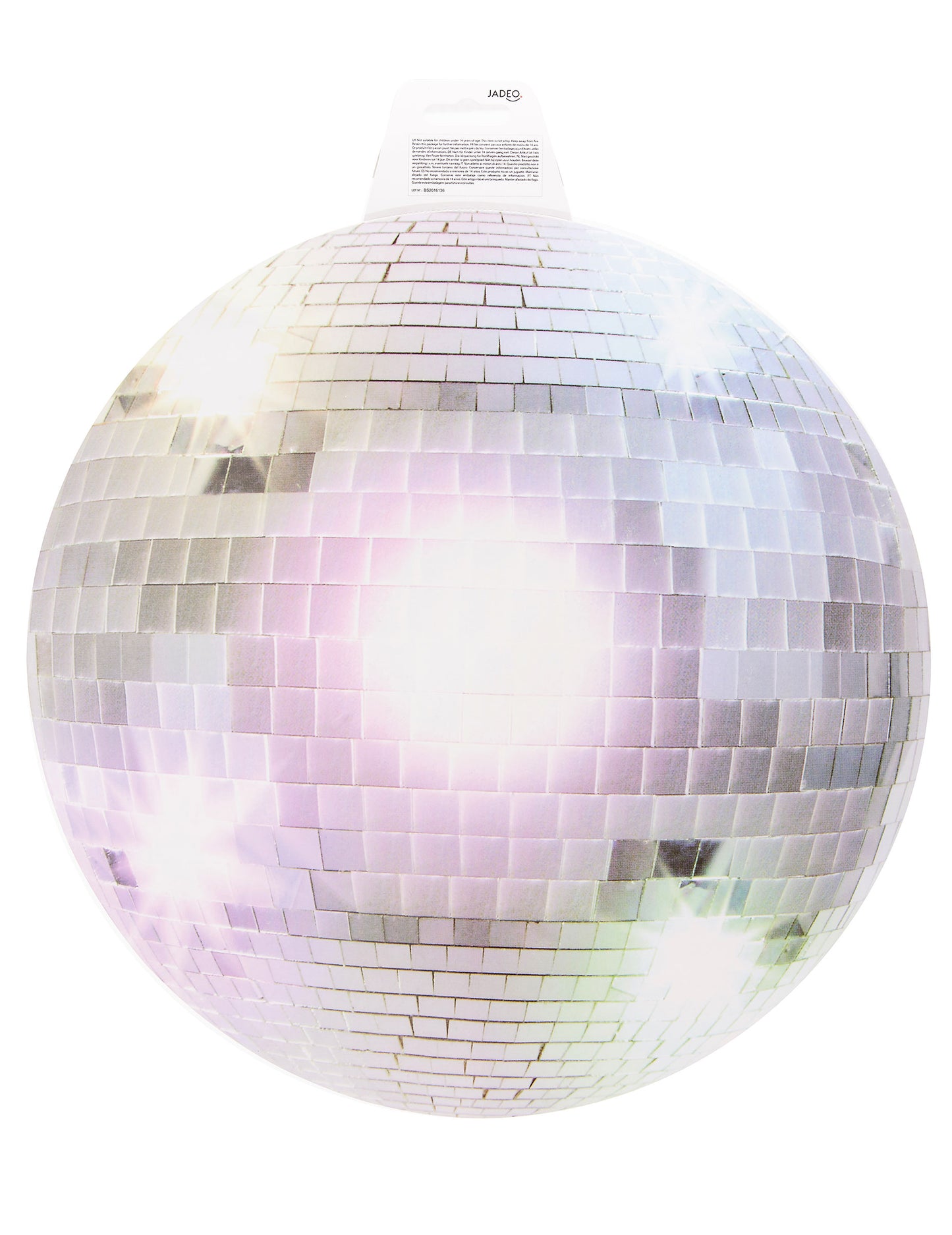 Vue de face de la décoration murale boule disco argentée