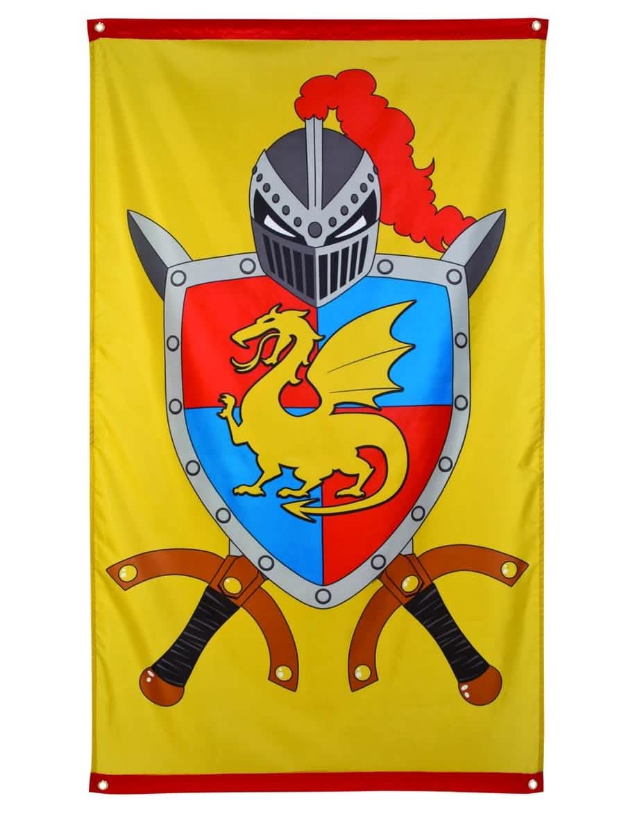 Décoration murale chevalier jaune avec blason dragon et épées