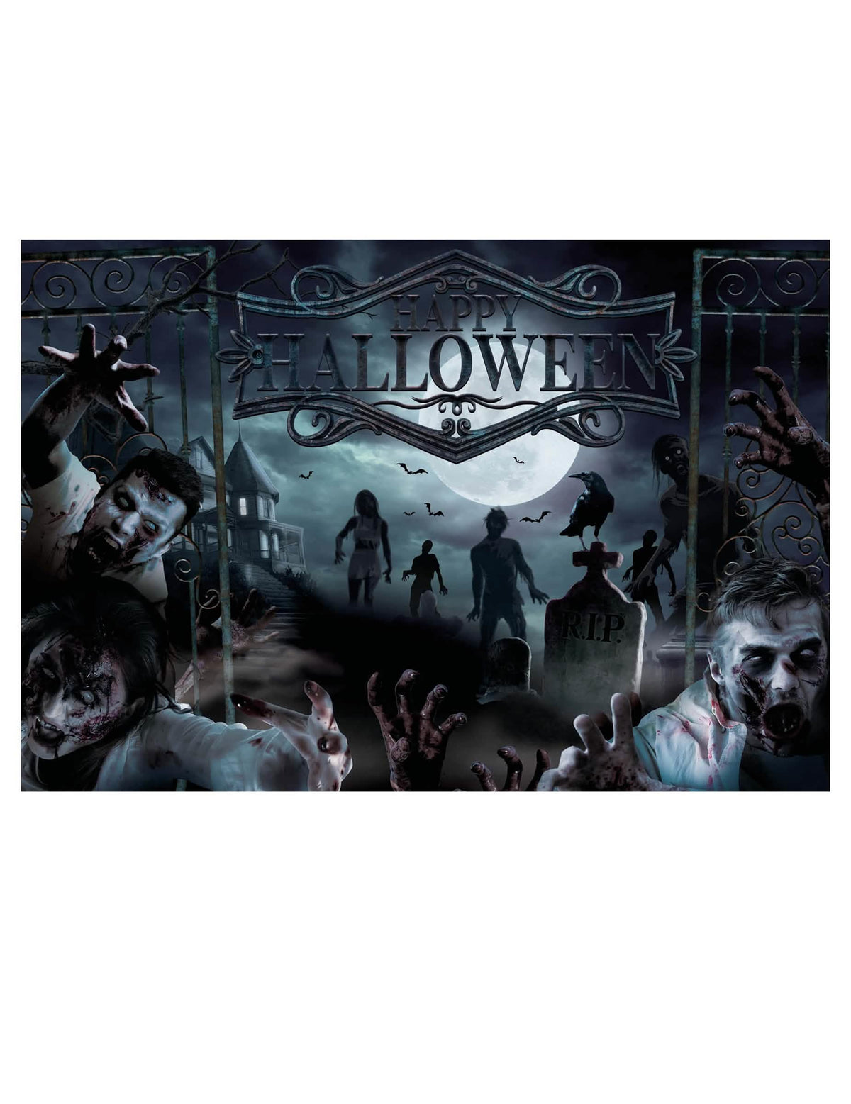 Décoration murale morts vivants Halloween pour fête sombre avec zombies et pleine lune