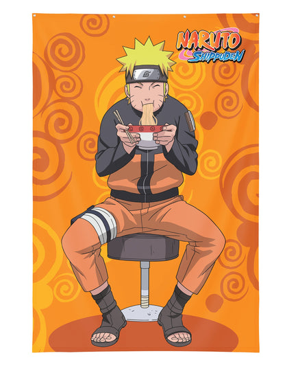 Décoration murale Naruto Shippuden orange avec Naruto mangeant des ramen et œillets métalliques