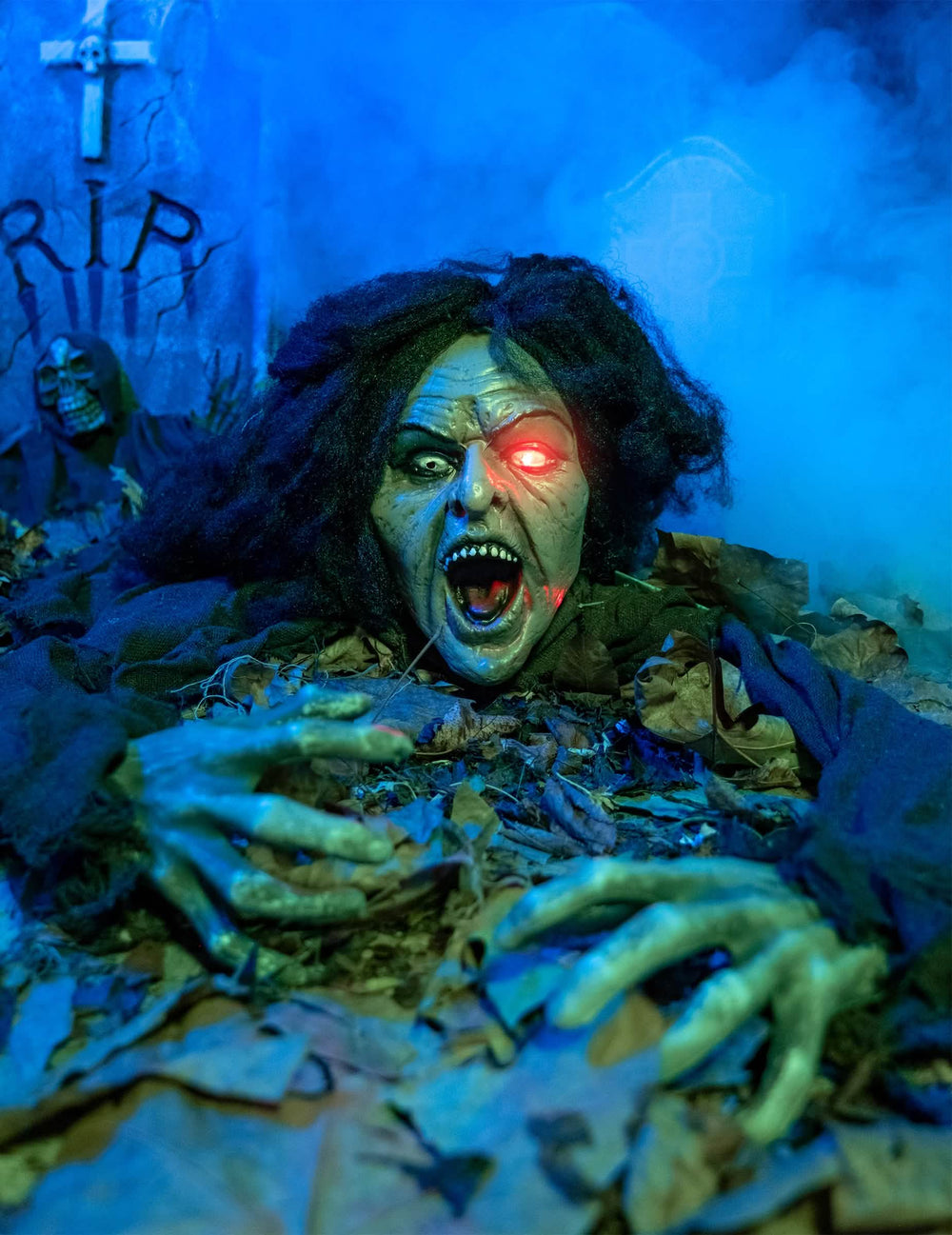 Geräusch- und Licht-Dekoration Hexe für Halloween mit Rotem Auge