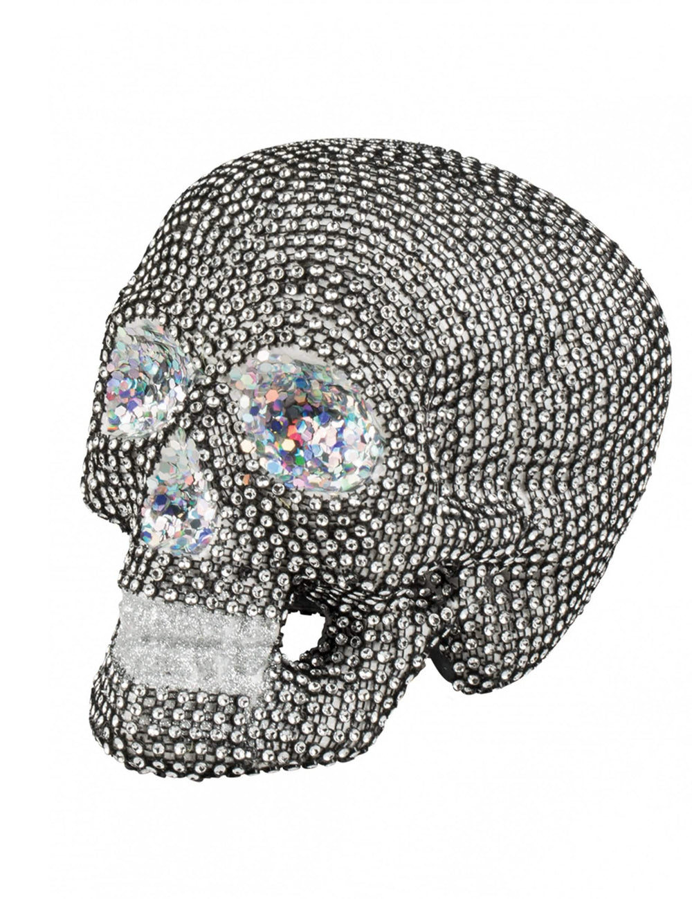 Skelettdeko für Halloween mit silberfarbenen, glitzernden Strasssteinen