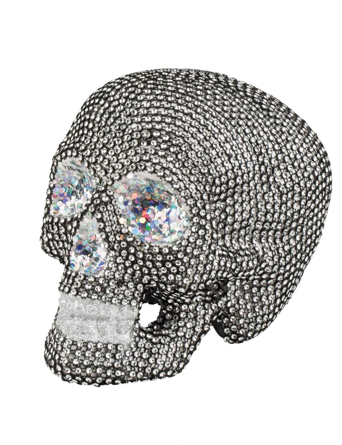 Skelettdeko für Halloween mit silberfarbenen, glitzernden Strasssteinen