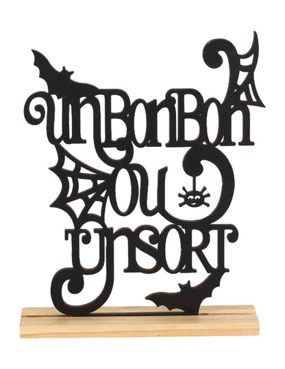 Halloween-Tischdeko "Süßes oder Saures" aus schwarzem Holz 15 x 19 x 4 cm
