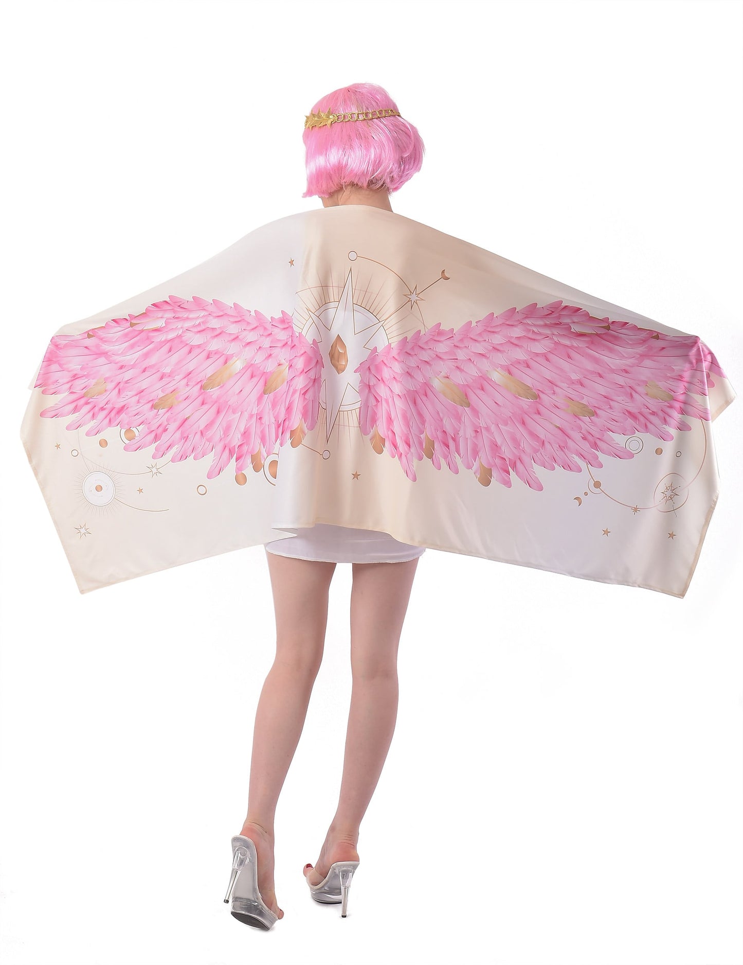 Vue de dos du déguisement poncho ailes d'ange