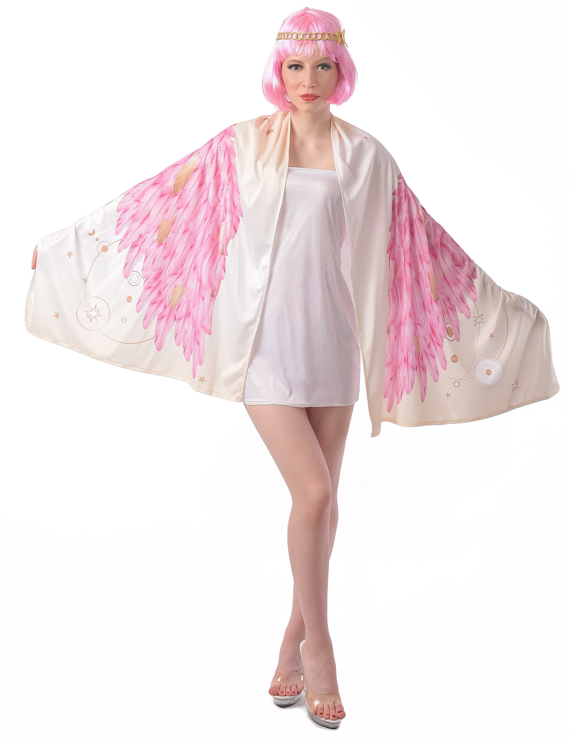 Déguisement poncho ailes d'ange pour femme rose