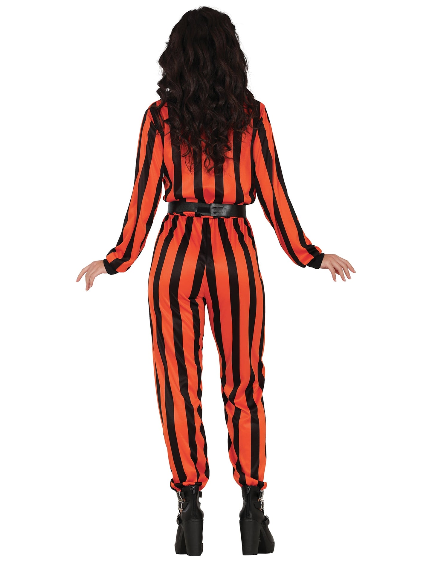 Vue de dos du déguisement arlequin prisonnier pour femme