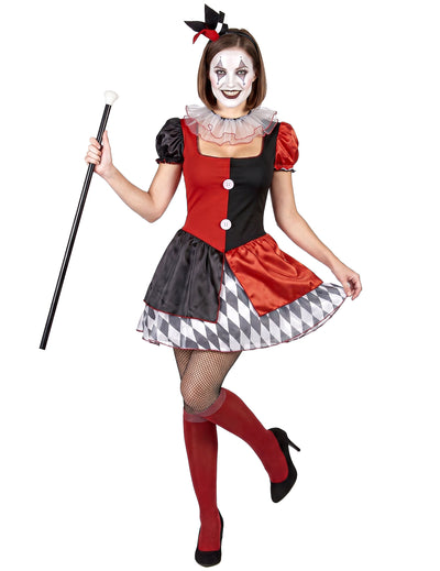 Rot-schwarzes Harlekinkostüm für Damen