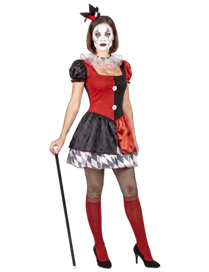Déguisement arlequin rouge et noir femme