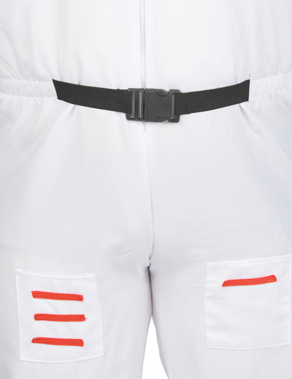 Détail de la ceinture noire et des poches du déguisement d'astronaute