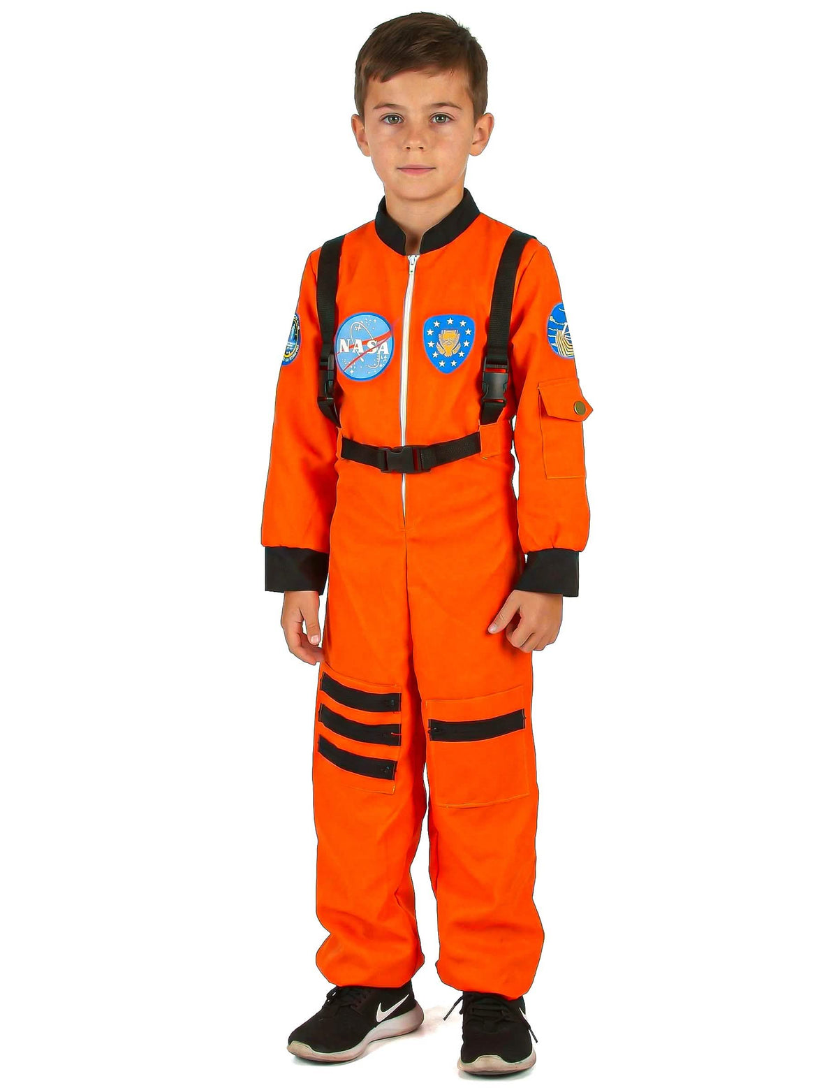 Vorderansicht des Astronauten & Aliens-Kostüms für Jungen orange