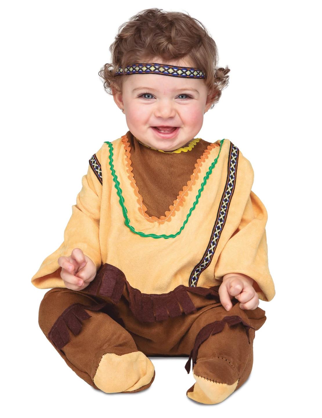 Verkleidung mit indischem Haarband für Baby Beige und Braun mit Fransen